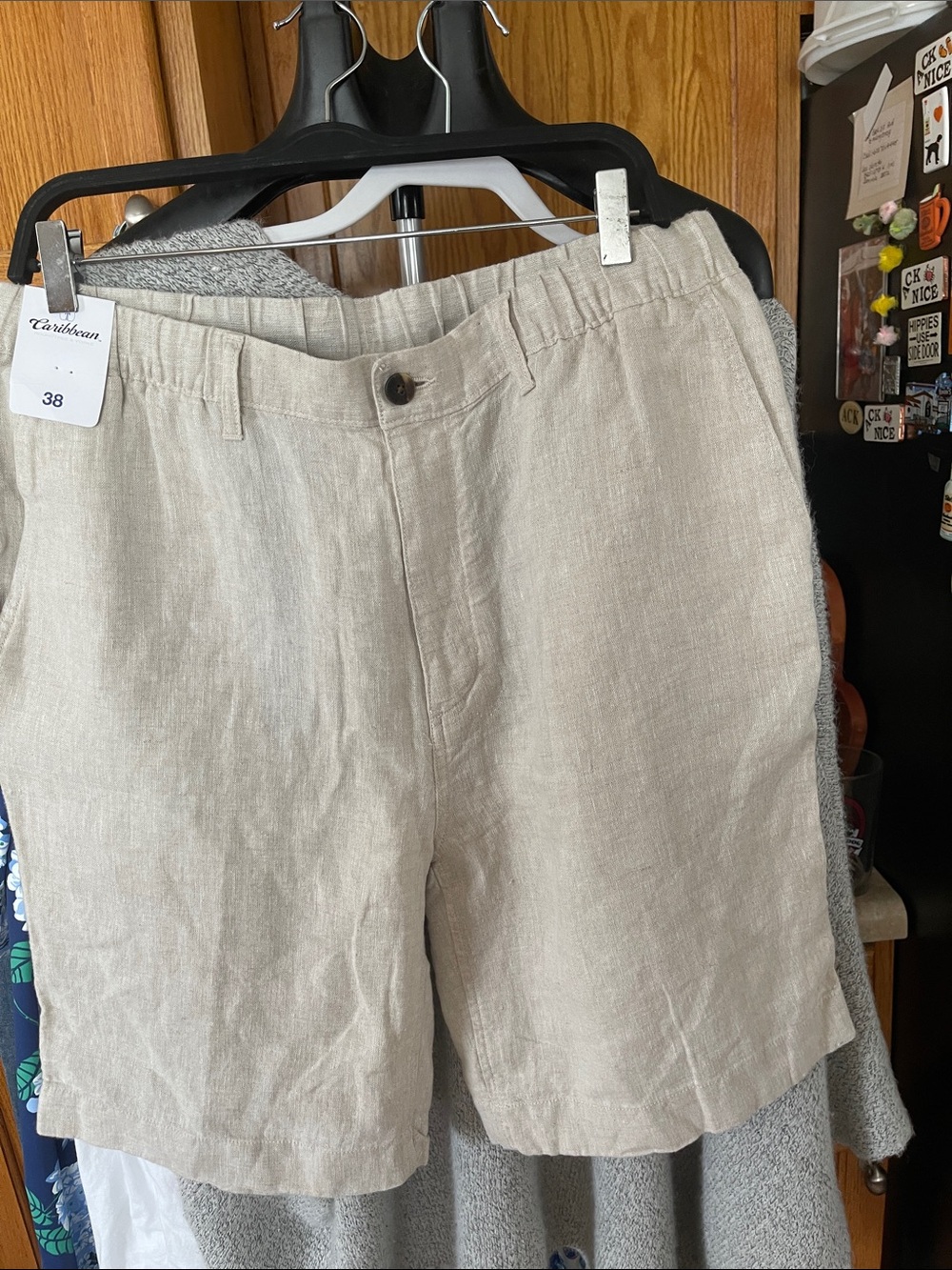 Caribbean Roundtree & Yorke Linen Flat Front Men's Shorts 38 Natural